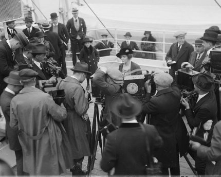 Lady Astor: First female member of parliament Lady Astor, photographed arriving in New York City, 1922.